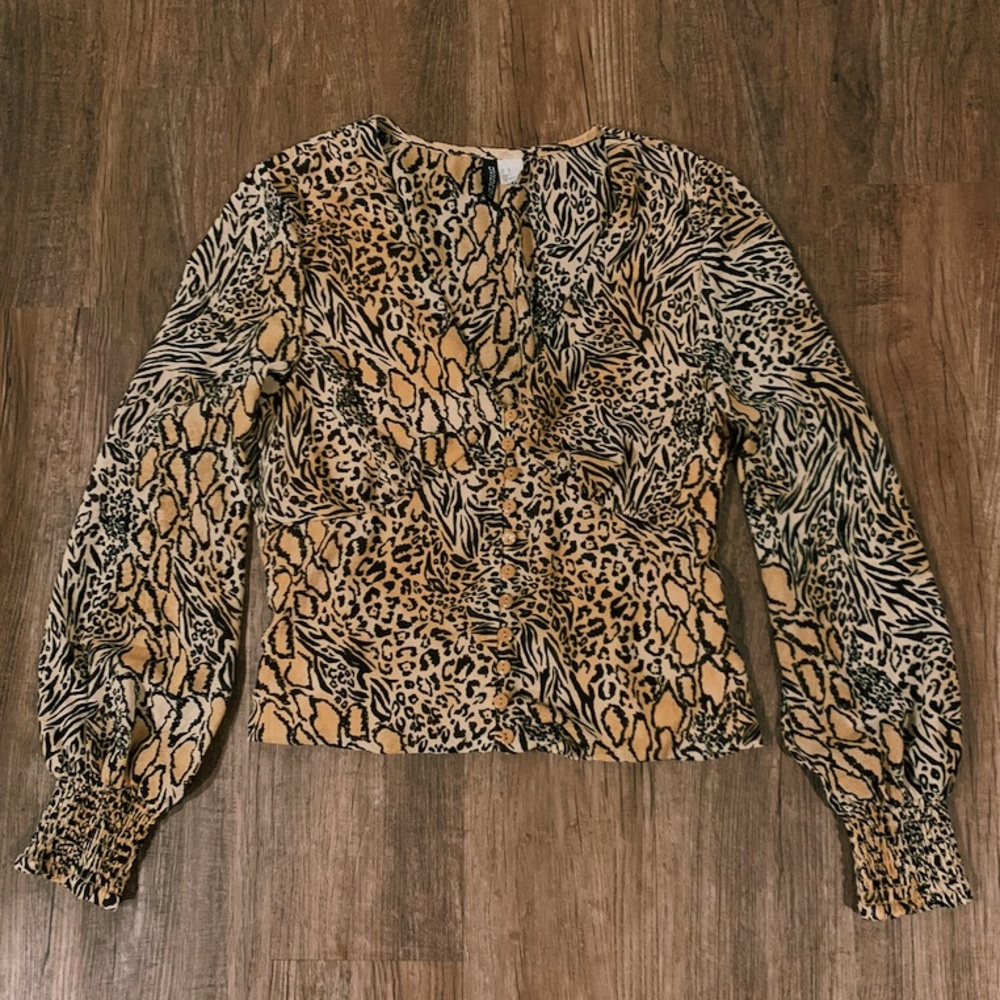 Animal print v neck blouse